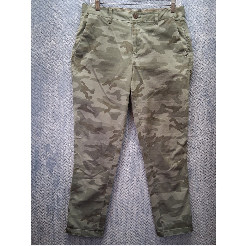 Gap Girlfriend Chino Pants Womens 6 Green Camo Mid Rise Tapered Leg Trousers